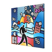 Person walking with numbers falling on umbrella canvas print