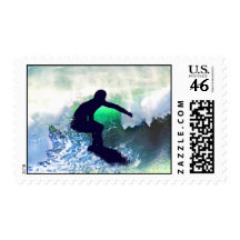 Persona que practica surf en onda grande sellos