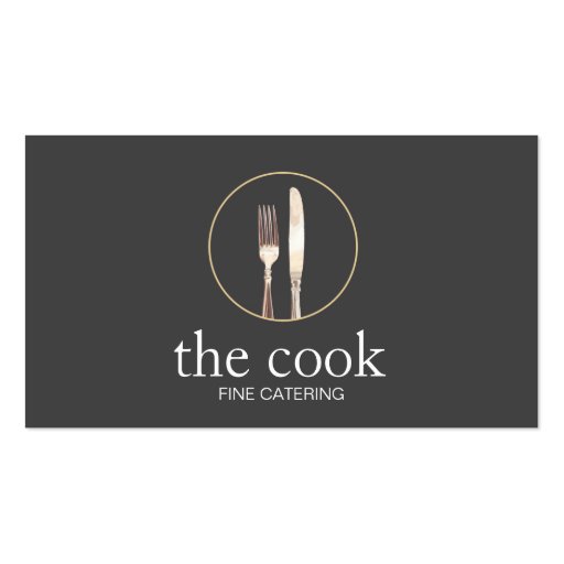 Personal Chef Elegant Catering Fork & Knife Black Business Card (front side)