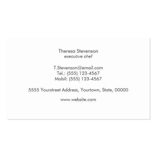 Personal Chef Simple Black and White Catering Business Card Template (back side)