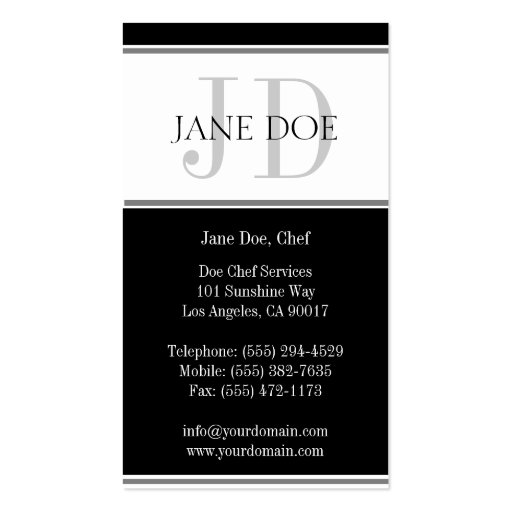 Personal Chef Stripe W/W Business Card (back side)