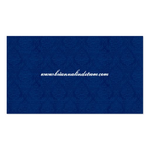 Personal Midight Blue Monogram and Damask Business Card Template (back side)