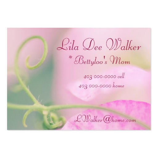 Personal Mommy Card; Pink Sweet Pea flower floral Business Card Templates (front side)