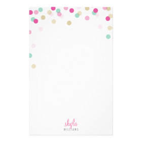 PERSONAL NOTE cute bright confetti pink mint gold Stationery Design