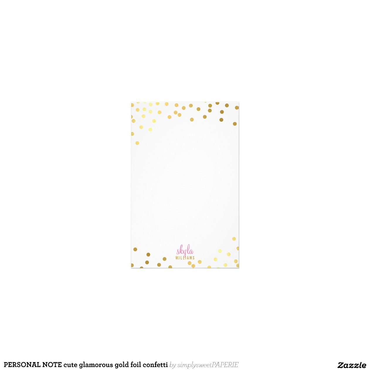 PERSONAL NOTE cute glamorous gold foil confetti Stationery Design Zazzle