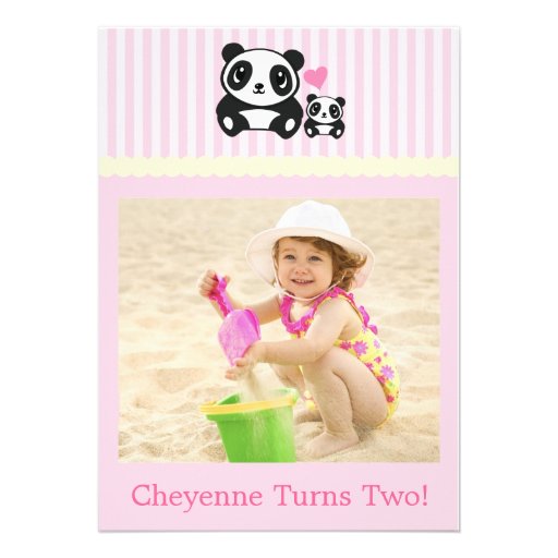 Personal Photo Panda Birthday Invitation - Pink