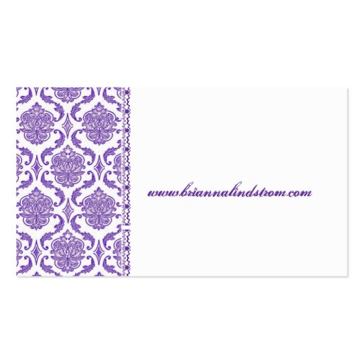 Personal Purple and White Damask Business Card (back side)