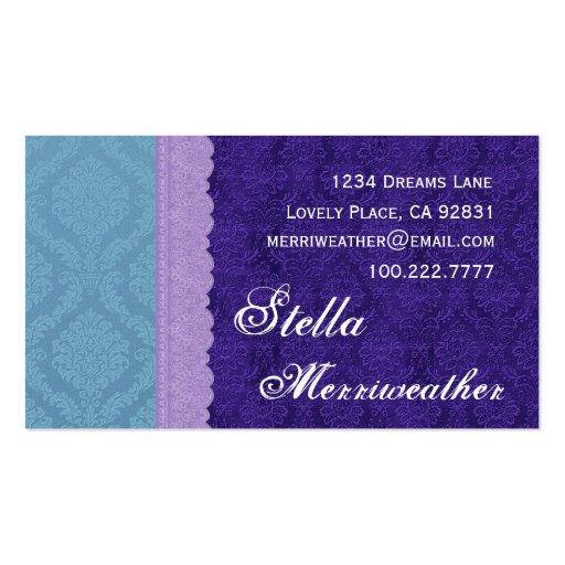 Personal Purple Damask and Lace V26 Business Card Templates (front side)