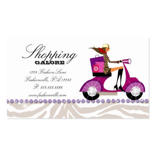Personal Shopper Fashion Jewelry Purple Zebra Business Card (back side)