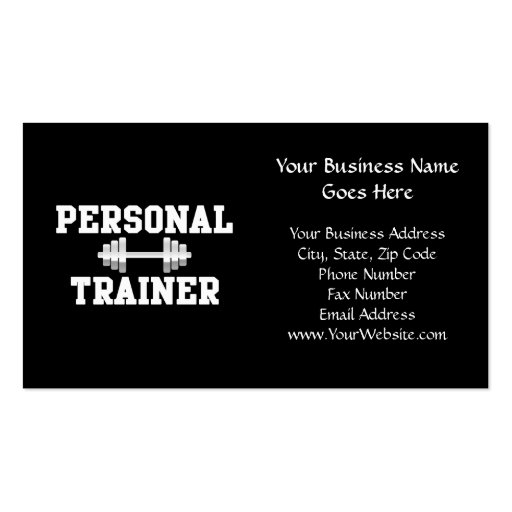 Personal Trainer Black and White Dumbell Training Business Card Template (front side)
