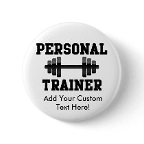 Personal Trainer Black and White Dumbell Training Button