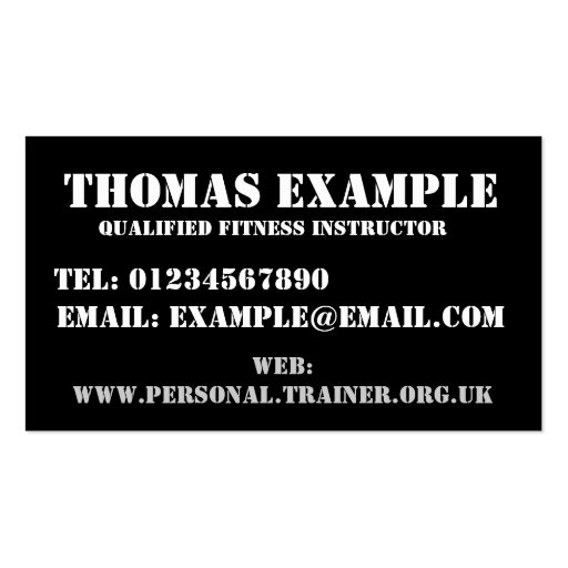 Personal Trainer Business Card (back side)