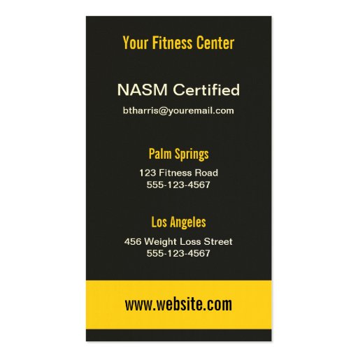 Personal Trainer Business Cards - Black and Yellow (back side)