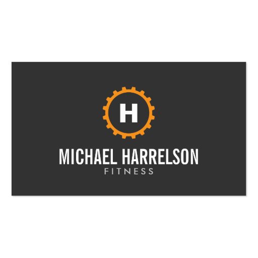 Personal Trainer, Fitness Gear Monogram in Orange Business Card (front side)