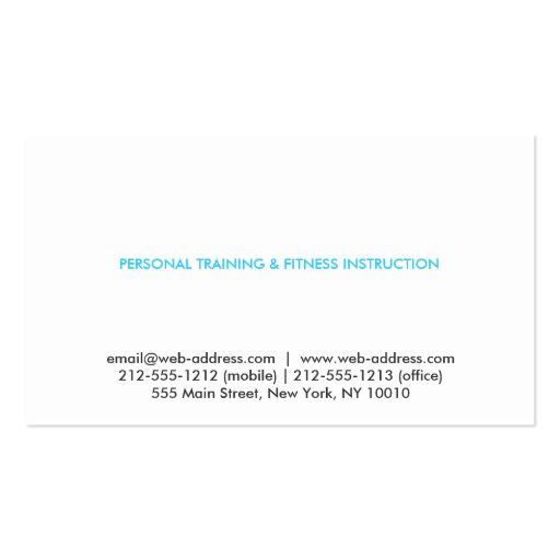 PERSONAL TRAINER LOGO with BLUE and ORANGE TEXT Business Card Templates (back side)