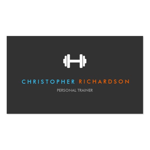 PERSONAL TRAINER LOGO with BLUE and ORANGE TEXT Business Card Templates (front side)