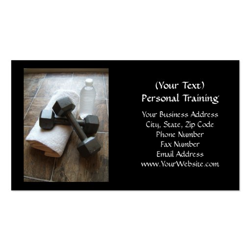 Personal Trainer or Fitness Dumbells Towel & Water Business Card Templates (front side)