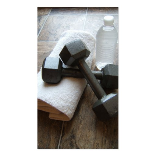 Personal Trainer or Fitness Dumbells Towel & Water Business Card Templates (back side)