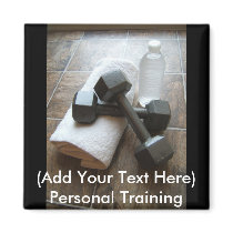Personal Trainer or Fitness Dumbells Towel & Water Refrigerator Magnets