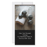 Personal Trainer or Fitness Dumbells Towel &amp; Water Personalized Photo Card