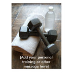 Personal Trainer or Fitness Dumbells Towel & Water postcards