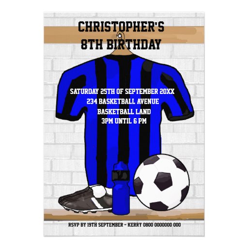 Personalised blue and black football soccer Jerse Personalized Invitations