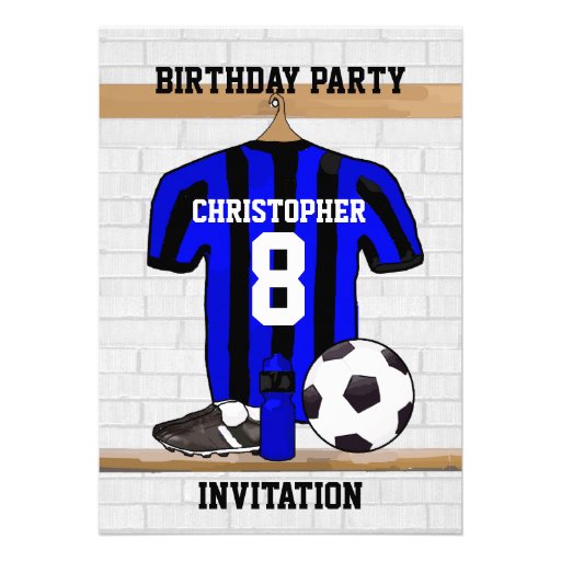Personalised blue and black football soccer Jerse Personalized Invitations
