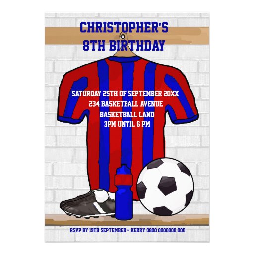 Personalised blue and red football soccer Jerse Custom Invite