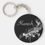 Personalised Name Keyring - Black Pattern Keychain