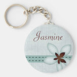 Personalised Name Keyring - Blue ribbon and flower Keychains