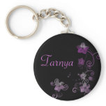 Personalised Name Keyring - Purple Flowers Key Chain