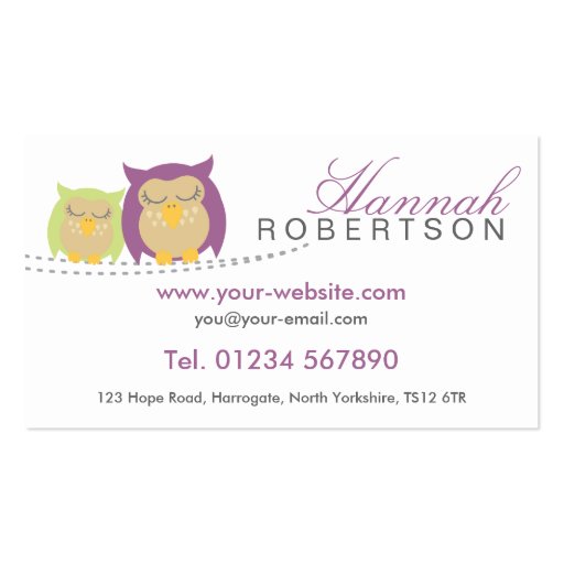 Personalised Owl Business Cards (front side)