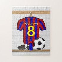 Personalised Red and blue football soccer Jersey puzzles