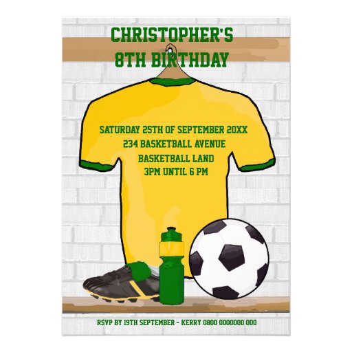 Personalised soccer jersey yellow green custom invitation
