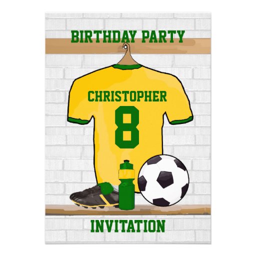 Personalised soccer jersey yellow green custom invitation