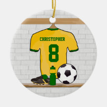 Personalised soccer jersey yellow green ornament