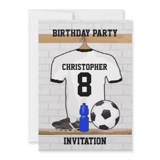 Personalised white and black football soccer Jerse Personalized Invites