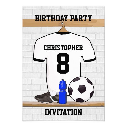 Personalised white and black football soccer Jerse Personalized Invites