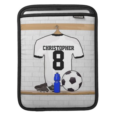 Personalised white and black football soccer Jerse iPad Sleeve