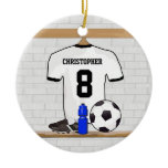 Personalised white and black football soccer Jerse Christmas Tree Ornament