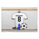 Personalised white and black football soccer Jerse Place Mat