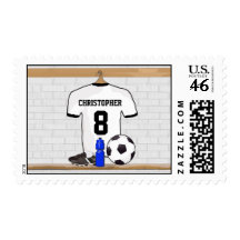 Personalised white and black football soccer Jerse Postage