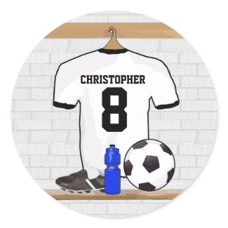 Personalised white and black football soccer Jerse Sticker