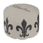 Personalizable elegant fleur de lis pattern pouf round pouf