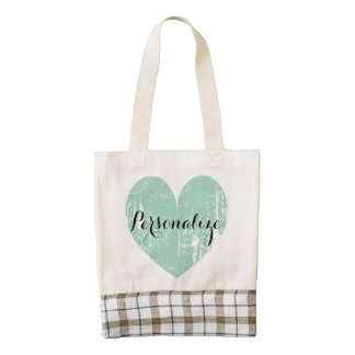 Personalizable turquoise vintage heart tote bag