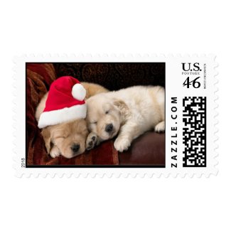 Personalize Adorable Santa Dogs Holiday stamp