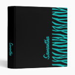 Personalize Black and Teal Zebra 3 Ring Binders