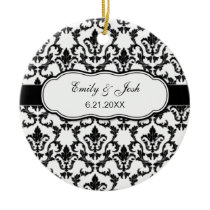 Personalize Black Damask Ornament ornaments