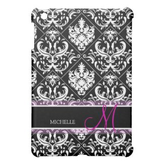 Personalize Elegant Black and White Vintage Damask iPad Mini Covers