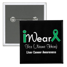 Personalize Emerald Green Ribbon Liver Cancer Buttons